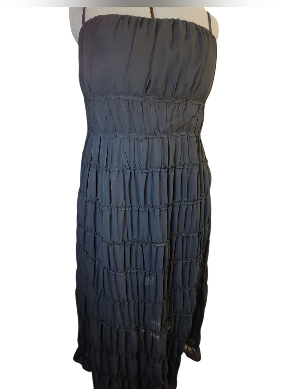 Petite Sheer Tiered Black Dress
